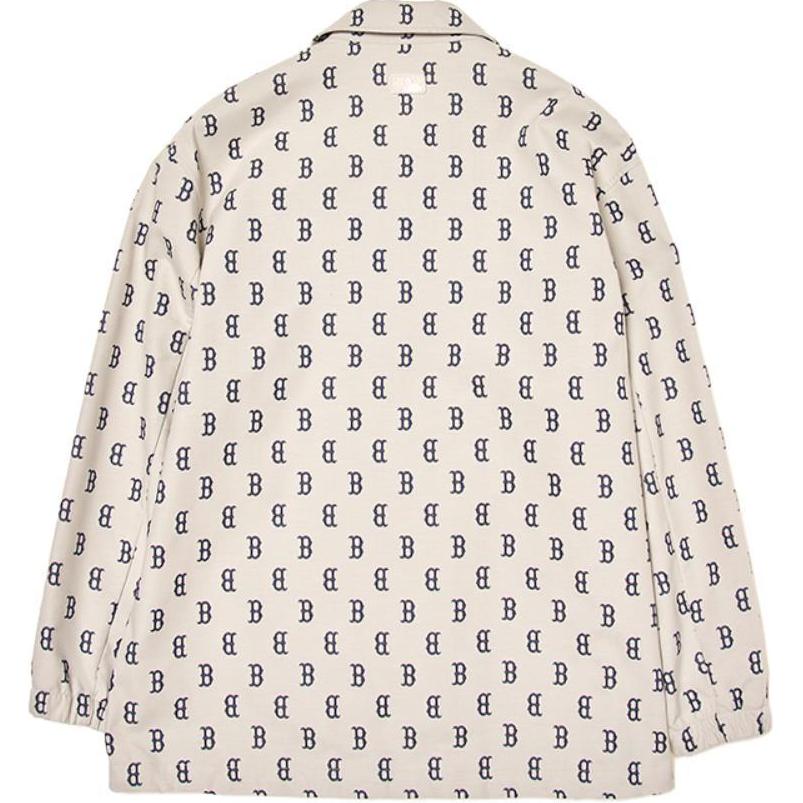 Lookbook MLB Boston Red Sox Jacquard Letter Print Long Sleeve Shirt Unisex Cream. 3AWSM0444-43CRD