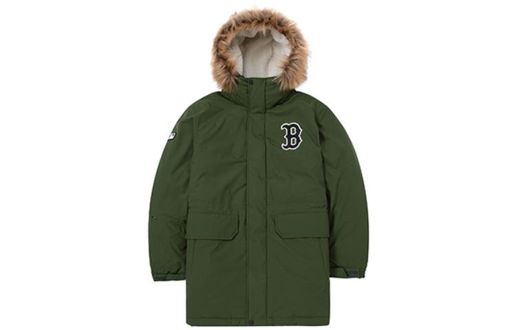 MLB Boston Red Sox Letter Logo Embroidered Long Puffer Jacket Unisex Green Hoodie 3ADJB1926-43KAD
