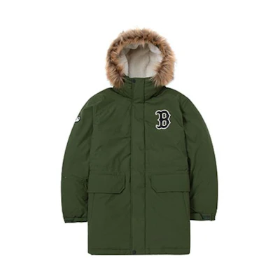 MLB Boston Red Sox Letter Logo Embroidered Long Puffer Jacket Unisex Green Hoodie 3ADJB1926-43KAD