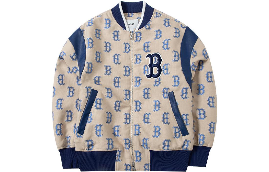 MLB Boston Red Sox Letter Print Colorblock Jacket Unisex Sand Yellow. 3AJPM0131-43SAL