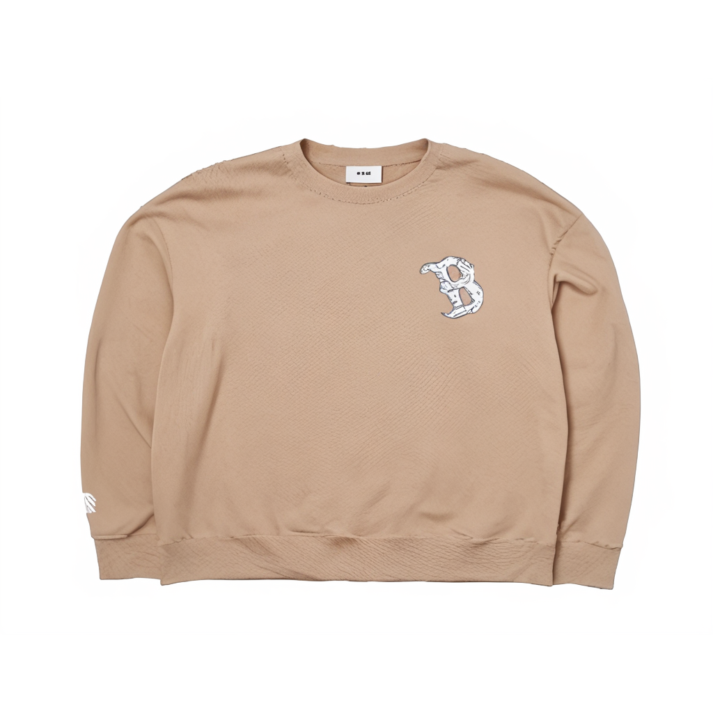 MLB Boston Red Sox Letter Print Crewneck Sweatshirt Unisex Khaki 3AMTB1344-43BGL