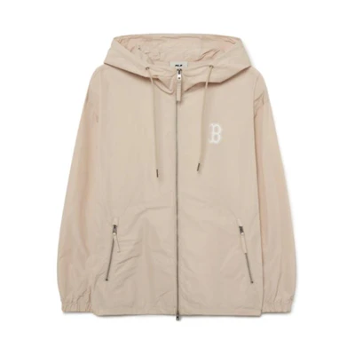 MLB Boston Red Sox Letter Print Zipper Hoodie Khaki Unisex Casual Sweatshirt 3AWJB0731-43BGL