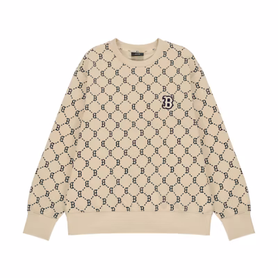 MLB Boston Red Sox Logo All-Over Crewneck Sweatshirt Beige Unisex Fall Edition 3AMTM0421-43BGS