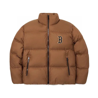 MLB Boston Red Sox Logo Brown Puffer Jacket Unisex Zip-Up Long Sleeve. 3ADJM1026-43BRD