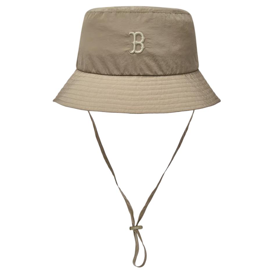 MLB Boston Red Sox Logo Nylon Bucket Hat Beige Unisex Couple Style 3AHTB025N-43BGD