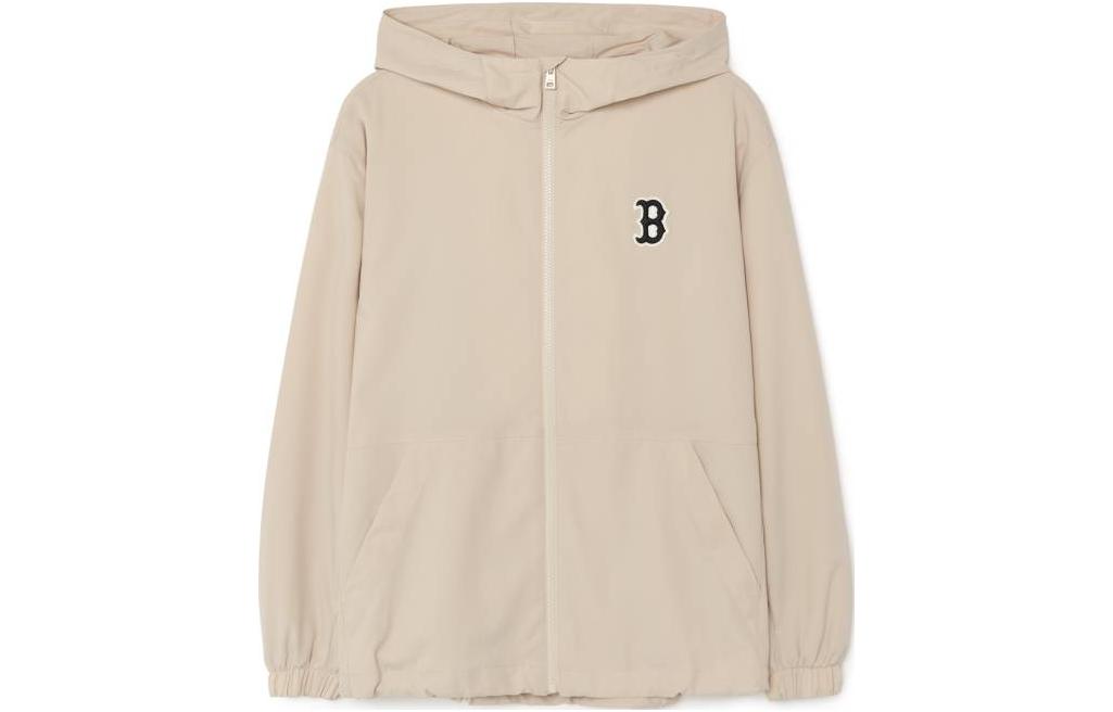 MLB Boston Red Sox Logo Patch Zip-Up Hoodie Jacket Beige Unisex 3AWJB0131-43BGL