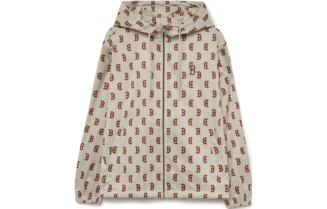 MLB Boston Red Sox Monogram Full-Print Zip Hoodie Jacket Beige Unisex 3AWJM0334-43SAS 圖 2