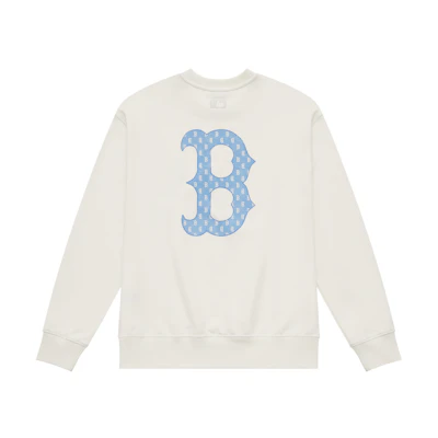 MLB Boston Red Sox Monogram Logo Cream Oversized Crewneck Sweatshirt Unisex 3AMTM0844-43CRS