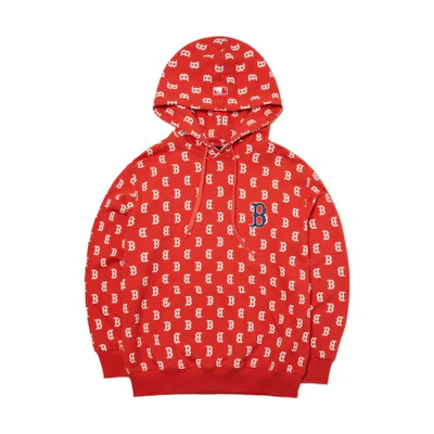 MLB Boston Red Sox Monogram Print Pullover Hoodie Unisex Red 3AHDM0221-43RDL