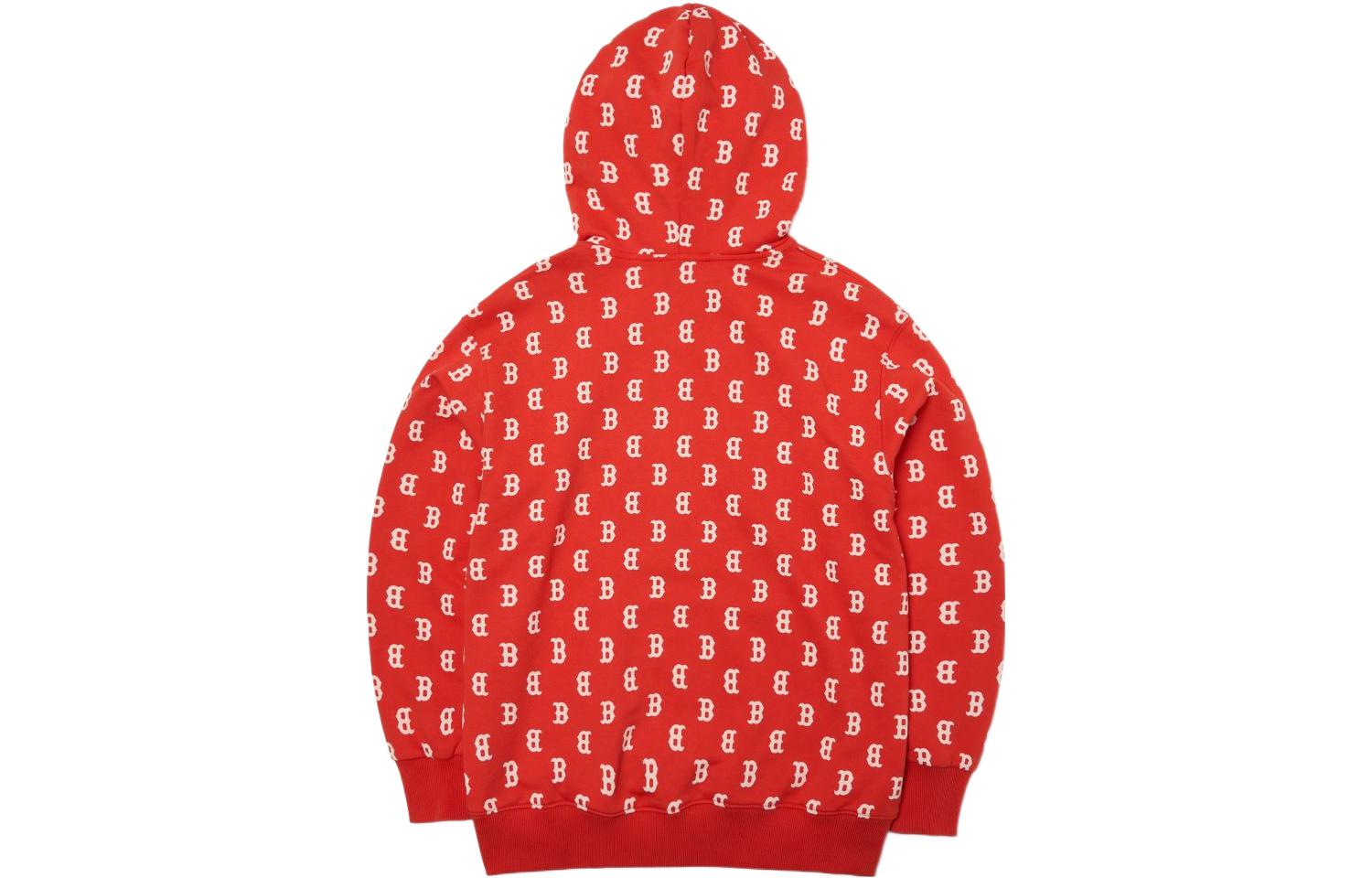 Lookbook MLB 보스턴 레드삭스 모노그램 프린트 풀오버 후디 유니섹스 레드 3AHDM0221-43RDL