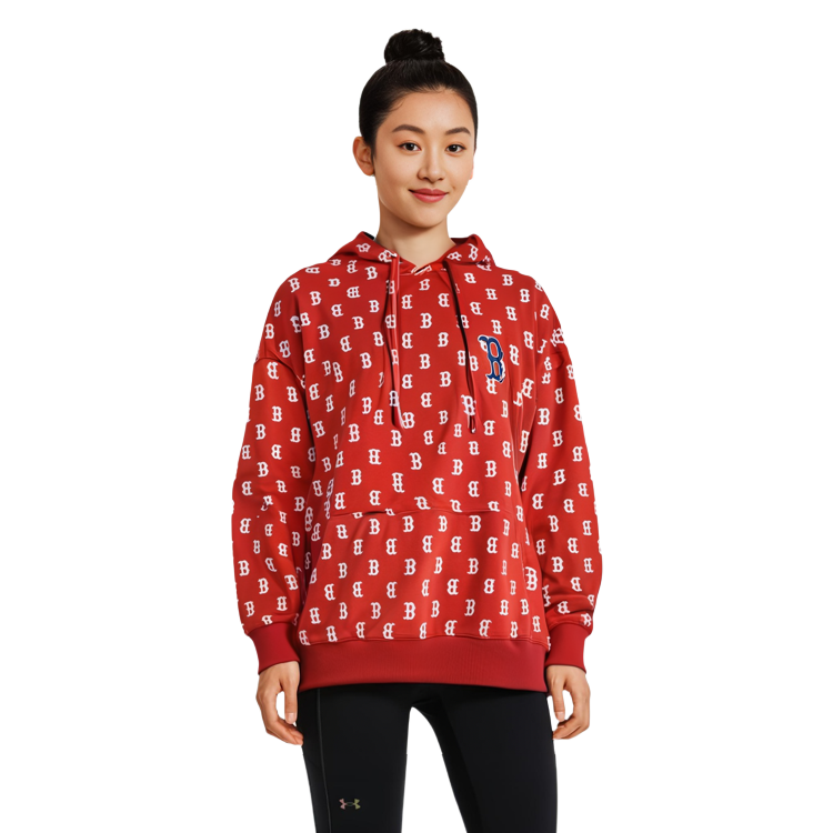 Sizing MLB 보스턴 레드삭스 모노그램 프린트 풀오버 후디 유니섹스 레드 3AHDM0221-43RDL