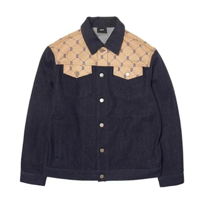 MLB Boston Red Sox Navy Blue Denim Mixed Monogram Work Jacket Unisex 3ADKM0544-43NYD
