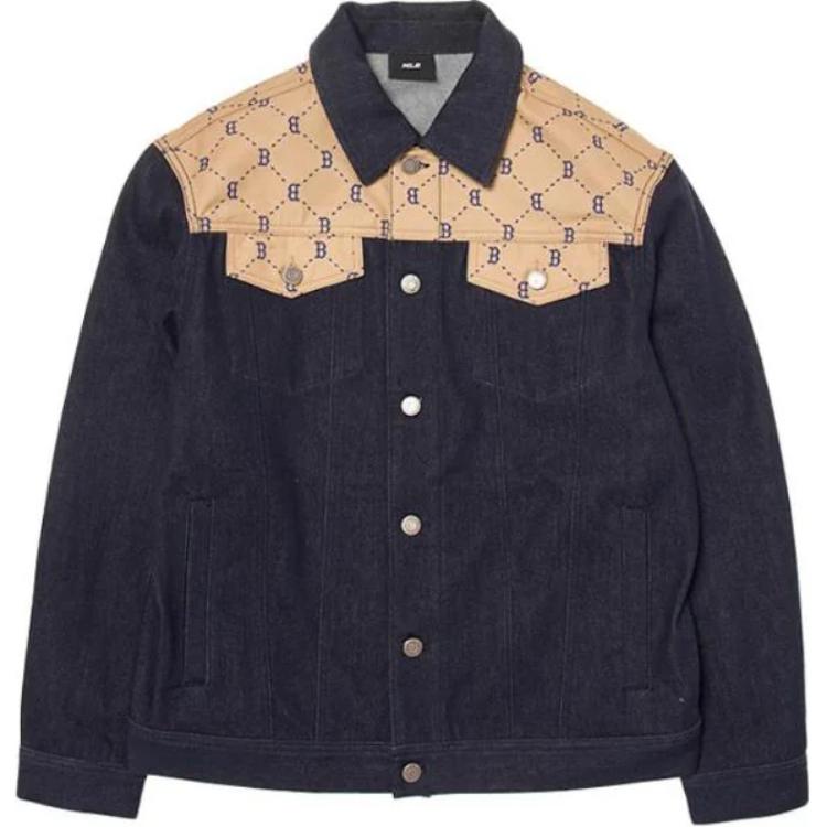 MLB Boston Red Sox Navy Blue Denim Mixed Monogram Work Jacket Unisex 3ADKM0544-43NYD 圖 2