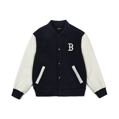MLB Boston Red Sox Navy Letter Patch Baseball Jacket Unisex Back to School. 31JP06061-43N
