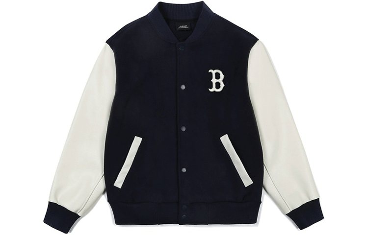 MLB Boston Red Sox Navy Letter Patch Baseball Jacket Unisex Back to School. 31JP06061-43N 圖 2