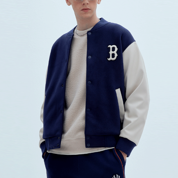 MLB Boston Red Sox Navy Letter Patch Baseball Jacket Unisex Back to School. 31JP06061-43N 圖 4