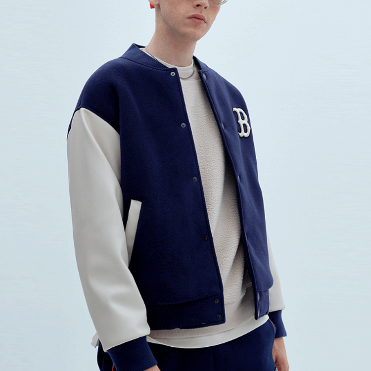 MLB Boston Red Sox Navy Letter Patch Baseball Jacket Unisex Back to School. 31JP06061-43N 圖 5