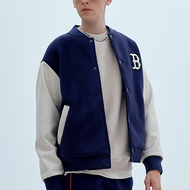 MLB Boston Red Sox Navy Letter Patch Baseball Jacket Unisex Back to School. 31JP06061-43N 圖 6