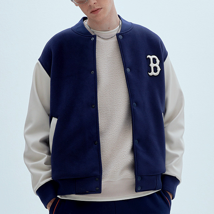 MLB Boston Red Sox Navy Letter Patch Baseball Jacket Unisex Back to School. 31JP06061-43N 圖 7