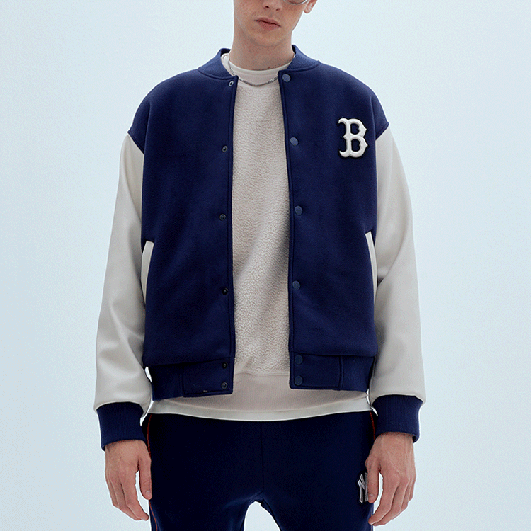 MLB Boston Red Sox Navy Letter Patch Baseball Jacket Unisex Back to School. 31JP06061-43N 圖 8