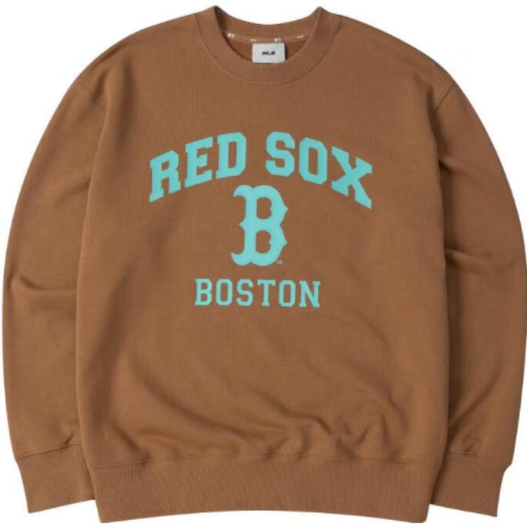 MLB Boston Red Sox Oversized Letter Crewneck Sweatshirt Unisex - Deep Beige 3AMTV0134-43BGD