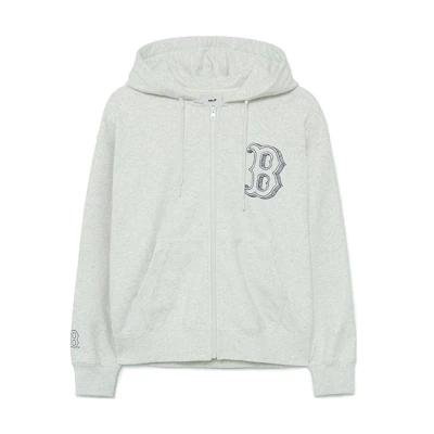 MLB Boston Red Sox Oversized Zip Hoodie Jacket Loose Fit Gray 3ATRB0334-43MGL