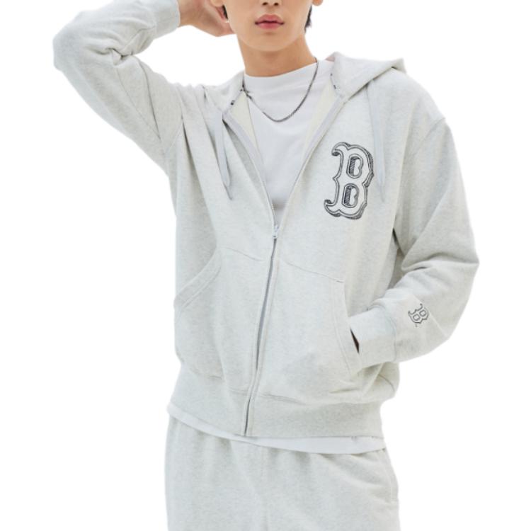 MLB Boston Red Sox Oversized Zip Hoodie Jacket Loose Fit Gray 3ATRB0334-43MGL 圖 4