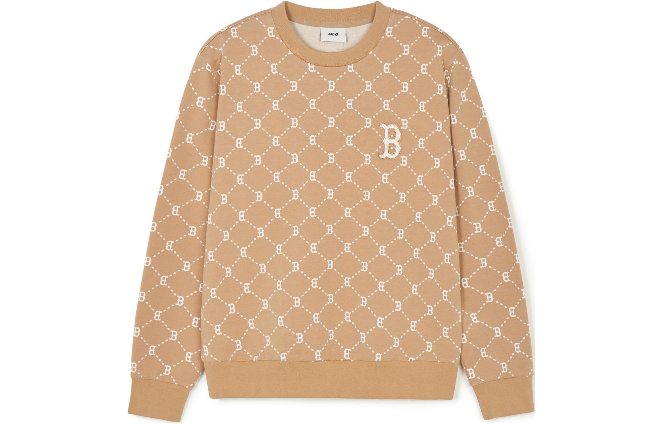 MLB Boston Red Sox Plaid Letter Crewneck Sweatshirt Brown Unisex 3AMTM0141-43CAL