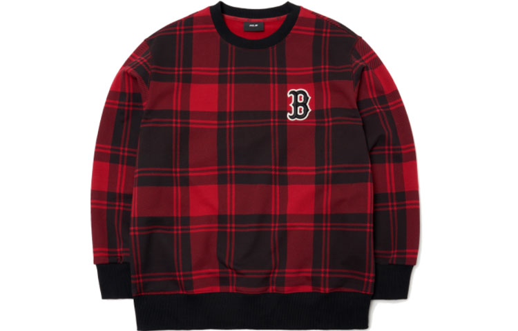 MLB Boston Red Sox Plaid Oversized Crewneck Sweatshirt Unisex Red 3AMTC2114-43RDD