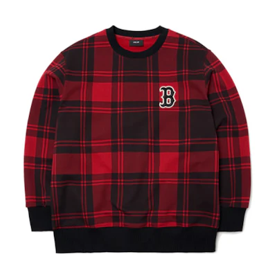 MLB Boston Red Sox Plaid Oversized Crewneck Sweatshirt Unisex Red 3AMTC2114-43RDD