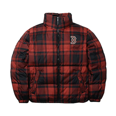 MLB Boston Red Sox Plaid Short Quilted Puffer Jacket Unisex Red 31DJP1061-43R