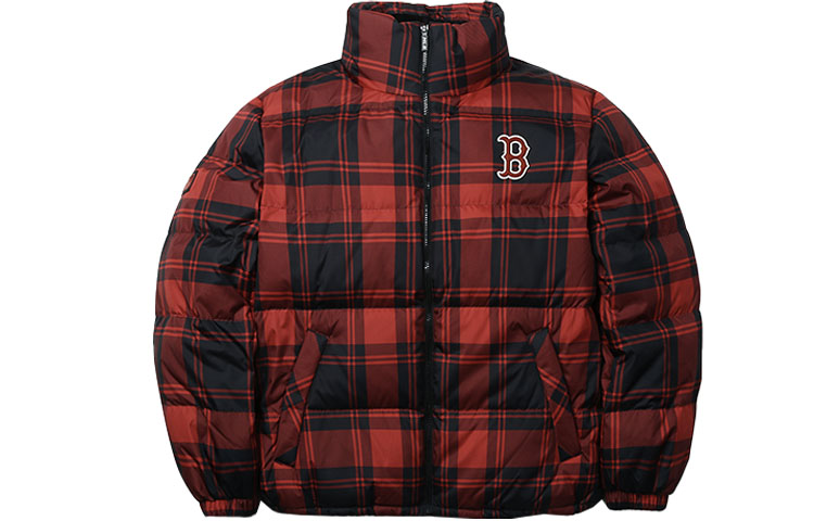 MLB Boston Red Sox Plaid Short Quilted Puffer Jacket Unisex Red 31DJP1061-43R 圖 2