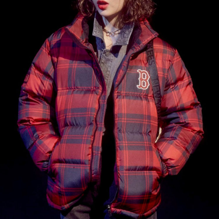 MLB Boston Red Sox Plaid Short Quilted Puffer Jacket Unisex Red 31DJP1061-43R 圖 4