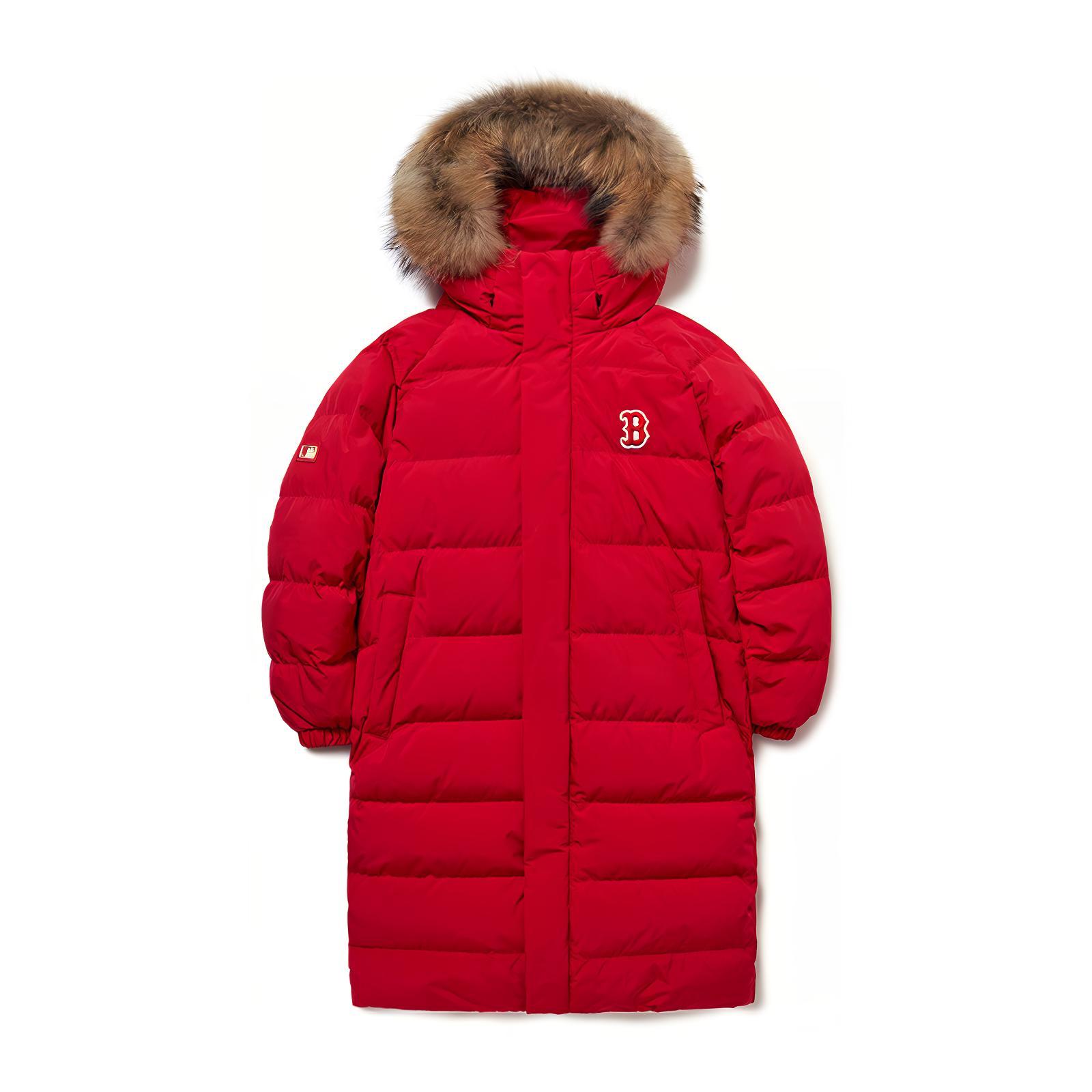 MLB Boston Red Sox Red Long Parka Couple's Down Jacket with Fur Hood Unisex 3ADJJ0316-43RDS