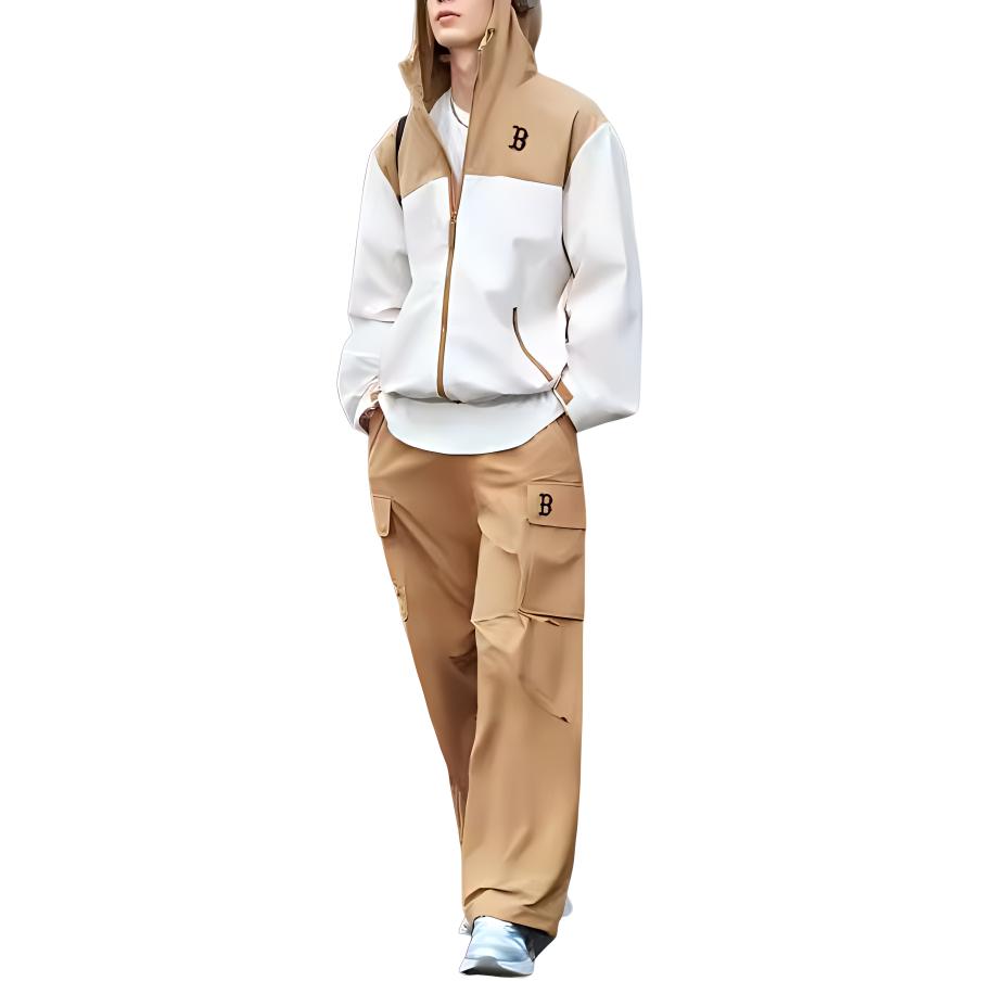 Shop MLB Boston Red Sox Reflective Logo Hoodie Windbreaker Cream Unisex 24FW Outdoor 3AWJB0344-43CRD