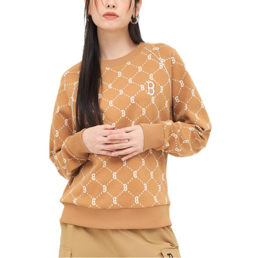 MLB Boston Red Sox Retro Crewneck Pullover Sweatshirt Unisex Beige 3AMTM0144-43CAS 圖 5