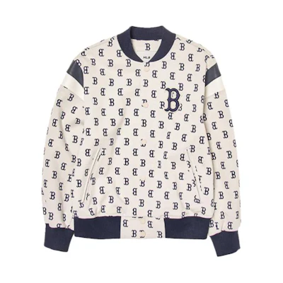 MLB Boston Red Sox Retro Letter Logo Button-Up Varsity Jacket Cream Unisex 3AJPM0344-43CRD