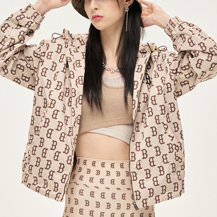 Sizing MLB Boston Red Sox Retro Monogram Jaket Ringan Unisex Khaki 3AWJ06014-43BGS