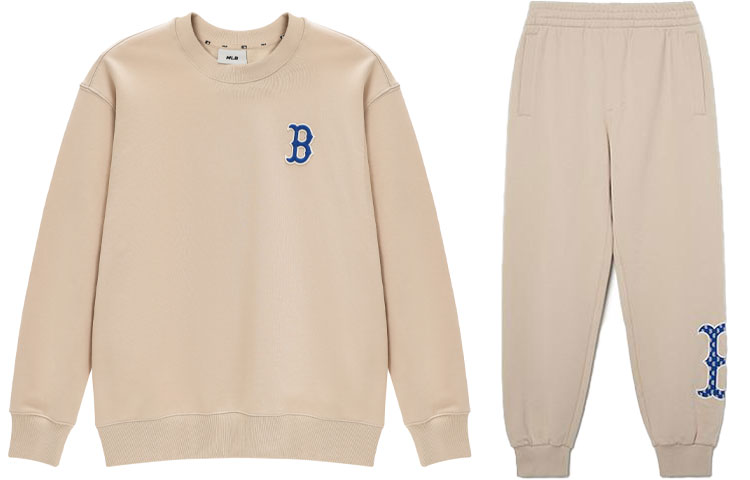 MLB Boston Red Sox Retro Pullover Crewneck Sweatshirt & Jogger Set Beige Unisex 3AMTM0831-43BGL