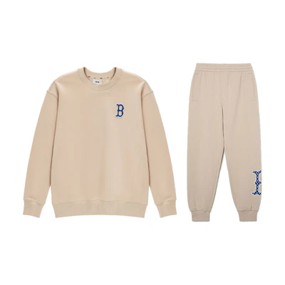MLB Boston Red Sox Retro Pullover Crewneck Sweatshirt & Jogger Set Beige Unisex 3AMTM0831-43BGL