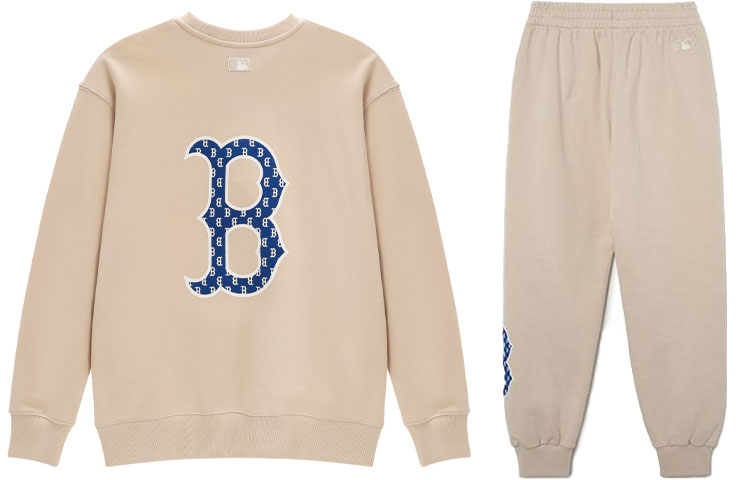 Lookbook MLB Boston Red Sox Retro Pullover Crewneck Sweatshirt & Jogger Set Beige Unisex 3AMTM0831-43BGL