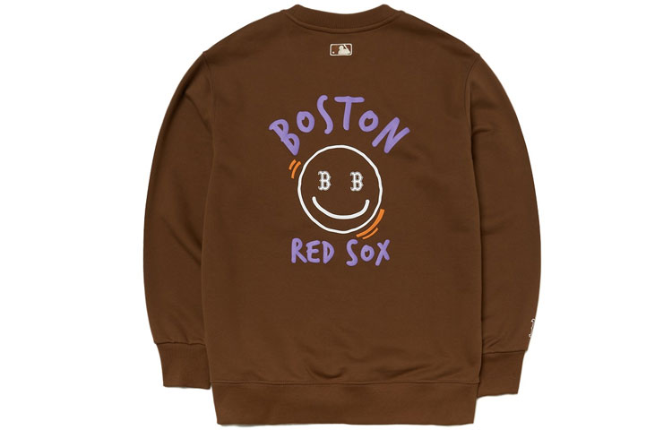 MLB Boston Red Sox Smiley Face Crewneck Sweatshirt Brown Unisex Casual 3AMTL0514-43BRS