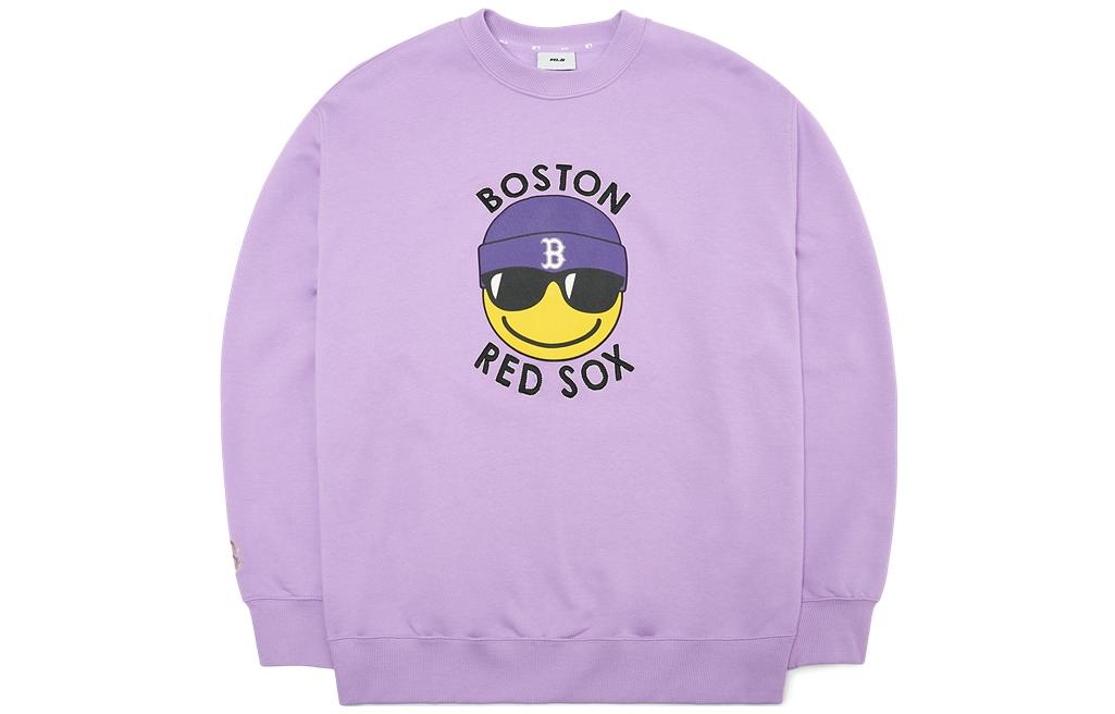 MLB Boston Red Sox Smiley Graphic Crewneck Sweatshirt Unisex Purple 3AMTN0424-43LDL