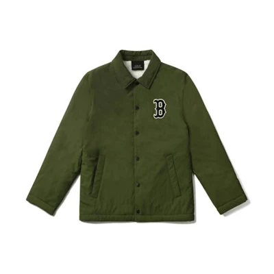 MLB Boston Red Sox Solid Logo Fleece Retro Coach Jacket Unisex Military Green 31JP07061-43K
