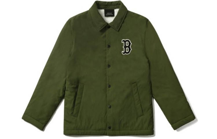 MLB Boston Red Sox Solid Logo Fleece Retro Coach Jacket Unisex Military Green 31JP07061-43K 圖 2