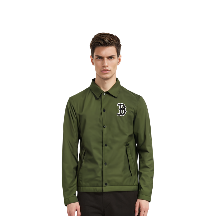 MLB Boston Red Sox Solid Logo Fleece Retro Coach Jacket Unisex Military Green 31JP07061-43K 圖 4
