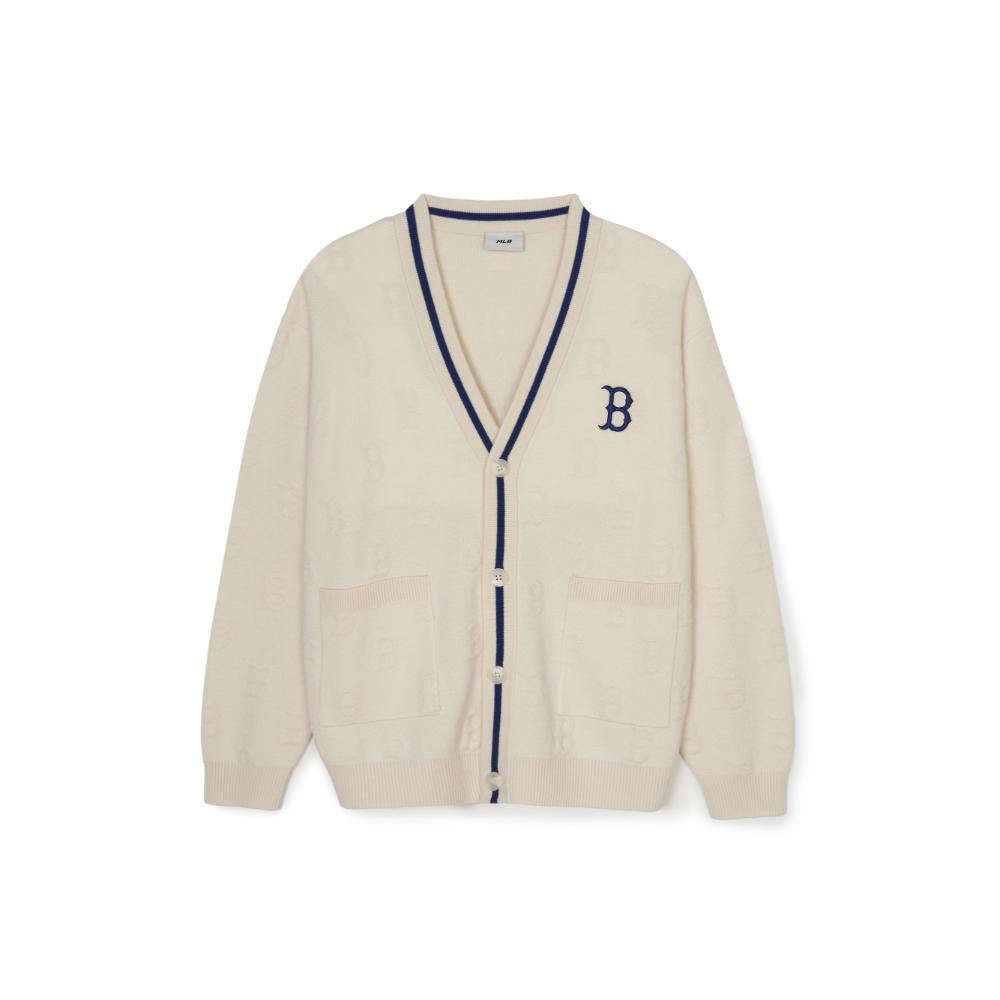 Order MLB Boston Red Sox V-Neck Knit Sweater Cream Unisex Jacquard Design. 3AKCM0344-43CRD