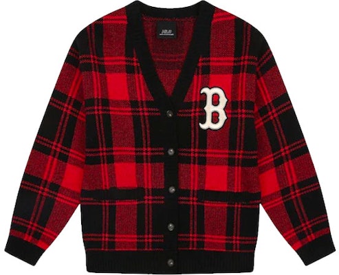MLB波士顿红袜V领宽松格纹针织毛衣男女款红色 31KTE1041-43R Order MLB波士顿红袜V领宽松格纹针织毛衣男女款红色 31KTE1041-43R