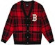 Order MLB波士顿红袜V领宽松格纹针织毛衣男女款红色 31KTE1041-43R