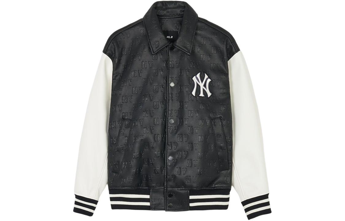 MLB Cara Varsity SS24 New York Yankees Black Button Logo Patch Jacket Unisex. 3AJPM0241-50BKS